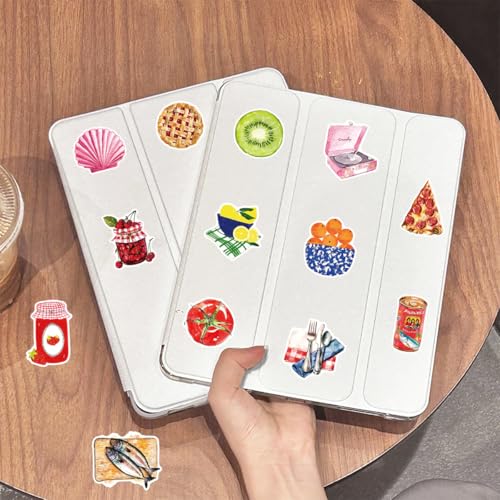 50Pcs Watercolor Food Stickers Vinyl Set | Hand-drawn food themed waterproof vinyl decals for water bottles, laptops, journals, DIY crafts and personal items. - style: Watercolor Food Stickers
