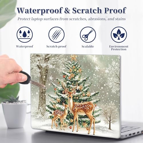 Universal Laptop Protective Skin,Trim-to-Fit Vinyl Sticker for 13–16 Inch Laptop,MacBook,Tablet & Notebook,Scratch-Proof Waterproof Cover,Deer Christmas Tree Snow - color: Deer Christmas Tree Snow