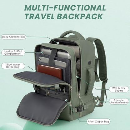 Sinaliy Personal Item Backpack, Carry on Travel Backpack with Multi-Pockets, Waterproof Casual College 16inch Laptop Backpack for Men Women, Army Green | Waterproof 16 Inch Laptop Backpack for Work, College, Weekend, Business, Travel Bag with Wet Pocket,