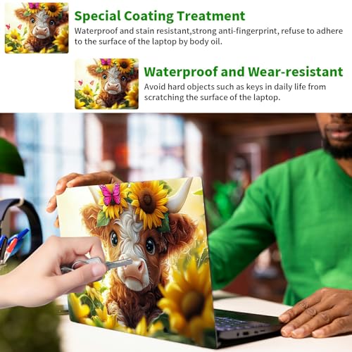 Laptop Skin Sticker Decal, Universal Protective Cover Fit 12 13 14 15.6 Inch Notebook, Reusable Water-Resistant Vinyl Decal w/ 2 Wrist Pads for Business Travel Office, Cute Cow Flowers - color: Cute Cow Flowers