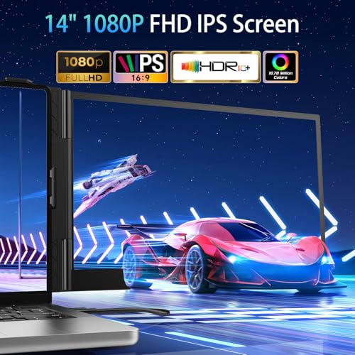 14.2" Triple Laptop Screen Extender, Ultra-Thin FHD 1080P IPS Portable Monitor for Laptop, Aluminum Alloy Tri-Screen Travel Monitor, Plug & Play for Windows/Mac/Chrome, Fits 13"-17.3" Laptops - size: 14.2" Triple