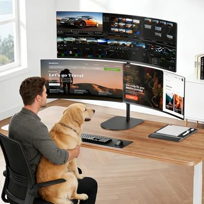 PUTORSEN Freestanding Triple Monitor Stand, Up to 49", Holds 44 lbs | Fully Adjustable Heavy-Duty Gas Spring Arm, VESA 75/100mm, Larger base and built-in cable management, Black - size: Triple Arms