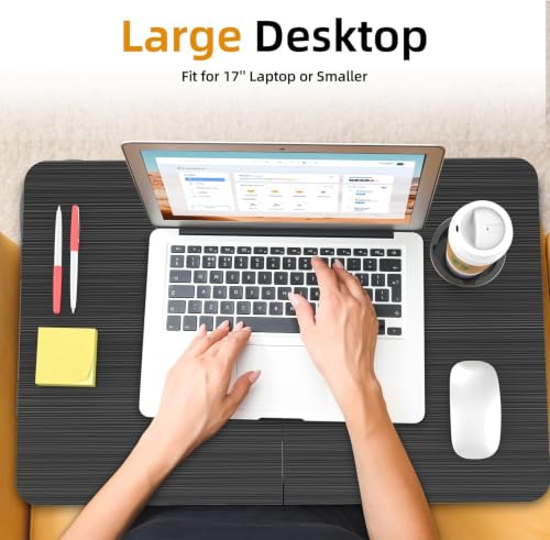 BUYIFY 23.4" Foldable Lap Desk Bed Table with Cup Holder Tray Charcoal | Portable Folds Flat for Easy Storage, No Assembly Laptop Bed Desk, Sturdy and Lightweight, Patent Design - color: Charcoal