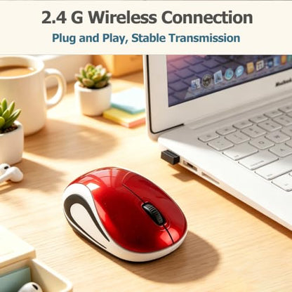 Mini Wireless Mouse, Small Kids Mouse for Home School,Portable Travel Mice Wireless with USB Receiver, 3 Buttons,for PC Laptop Computer(Red) - color: Red