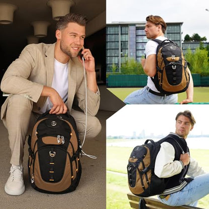 Swissdigital Design Laptop Backpack with USB Charging Port, Travel Backpack Fits 15.6-Inch Computer, 31l College School Backpack for Men, Tan/Black | SD803-34 - color: Tan/Black