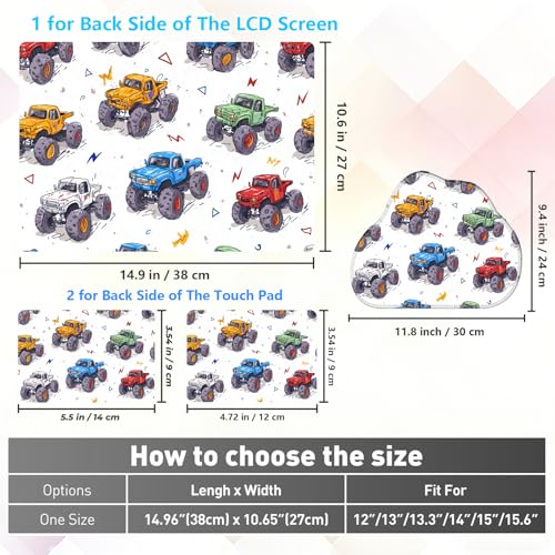 Laptop Skin Sticker Decal 15-15.6 Inch with Cute Mouse Pad, Universal Reusable Vinyl Sticker for 12.1 13 13.3 14 15.4 Inch Netbook and Notebook PC, Monster Truck Pattern - color: Monster Truck Pattern