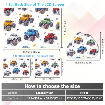 Laptop Skin Sticker Decal 15-15.6 Inch with Cute Mouse Pad, Universal Reusable Vinyl Sticker for 12.1 13 13.3 14 15.4 Inch Netbook and Notebook PC, Monster Truck Pattern - color: Monster Truck Pattern