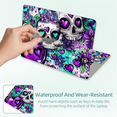Universal Laptop Skin Decal, 3-Piece Vinyl Protector for 12 13 14 15.6" Notebook, Waterproof Anti-Scratch, Easy Trim & Bubble-Free Finish, Skull with Purple Flowers - color: Skull with Purple Flowers