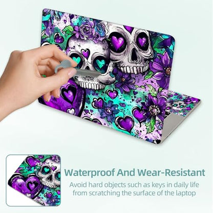 Universal Laptop Skin Decal, 3-Piece Vinyl Protector for 12 13 14 15.6" Notebook, Waterproof Anti-Scratch, Easy Trim & Bubble-Free Finish, Skull with Purple Flowers - color: Skull with Purple Flowers