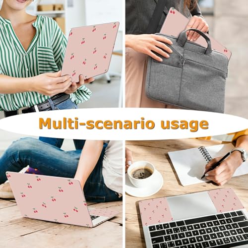 Universal Laptop Skin Sticker with 2 Wrist Pad Decals, 3-Piece Removable Vinyl Laptop Cover, Pink Cherry Waterproof Anti-Scratch, Easy-Trim Fit for 13.3" 14" 15.6" Laptops - color: Pink Cherry