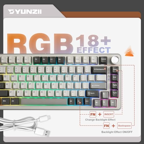 YUNZII B75 PRO Wireless Mechanical Gaming Keyboard | Custom 75% Layout with Knob,Gasket Mount,Hot Swap,Creamy Pre-lubed Switch,BT/USB-C/2.4G(Milk Switch,Grey) - color: Grey, size: Milk Switch