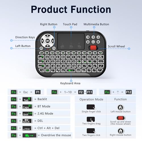 IDEALROYAL M2 Mini Wireless Keyboard with Touchpad Mouse Combo, Portable Bluetooth/2.4Ghz Mini Keyboard with 7 Colors RGB Backlit, Rechargable Battery for Android Box/Smart TV/Pad/PC, HTPC, Tablet