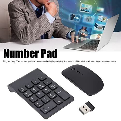 Cordless Numeric Keypad, 2.4Ghz 1200 DPI Responsive Portable 18 Keys Number Pad 4 Keys Mouse Combo with Receiver for Home Office Travel, Plug and Play