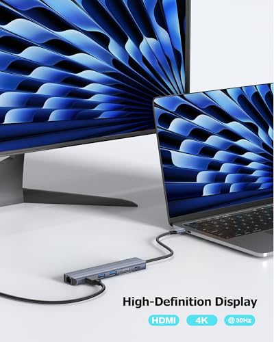 USB C Hub Ethernet HDMI Adapter for Mac MacBook Air/Pro Laptop, Multiport Dock with RJ45 Gigabit Ethernet, 4K HDMI, USB 3.0, SD/TF Card Reader, PD 100W Charging
