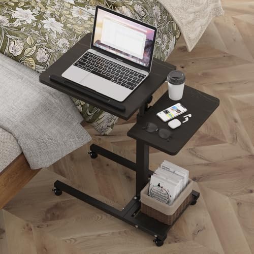 LINGMI Mobile Height Adjustable Laptop Desk with Mouse Pad, Portable Laptop Desk Rolling Tiltable Table with Small Side Table for Couch,Rolling Computer Stand - color: Dekuwood Black