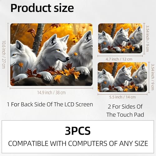 Autumn Forest Wolf Pack Universal Laptop Skin Sticker 3PCS, Protective Decal Trim-to-Fit 11.6" 13.3" 14" 15.6" Laptop Vinyl Cover, Removable Anti-Scratch Computer Decal Protector - color: Autumn Forest Wolf Pack