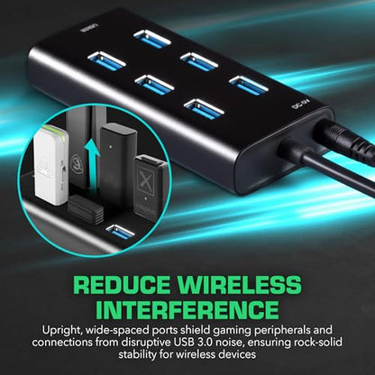Rebuff Reality 7 Port USB Hub USB 3.0 Dongle Hub for Gaming | Wireless Interference Reduction for Gaming, Stable Connection, Lag-Free Mouse Keyboard Headset for PC, Mac, Xbox, PlayStation - size: 7-PORT
