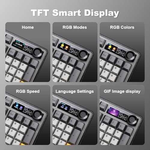 AJAZZ AK980 Wireless Keyboard with Smart Display & Knob,98% Mechanical Keyboard Tri-Mode BT/2.4G/USB-C, Hot Swappable, PBT Keycaps, with RGB Light for Win & Mac(Black,Murad Switch) - color: Black