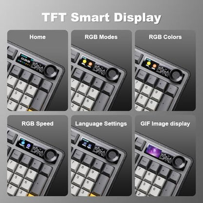 AJAZZ AK980 Wireless Keyboard with Smart Display & Knob,98% Mechanical Keyboard Tri-Mode BT/2.4G/USB-C, Hot Swappable, PBT Keycaps, with RGB Light for Win & Mac(Black,Murad Switch) - color: Black