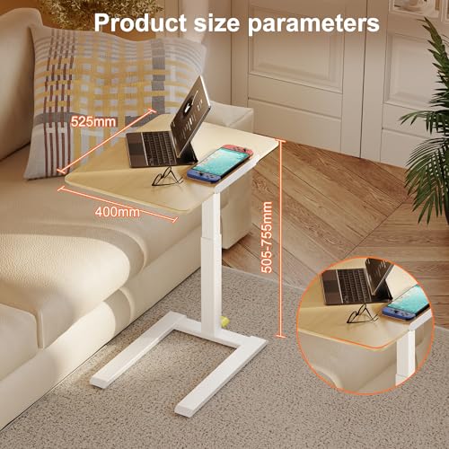 ETHU Compact Overbed Table with Tilting Tabletop, 20-29.7 Inch Adjustable Height Mobile Table for Hospital and Home, Adjustable Bedside Table with Safety Edge for Wheelchair, Sofa and Treadmill, Oak - color: Oak