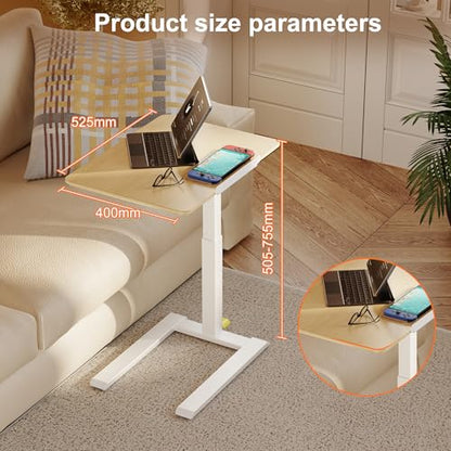 ETHU Compact Overbed Table with Tilting Tabletop, 20-29.7 Inch Adjustable Height Mobile Table for Hospital and Home, Adjustable Bedside Table with Safety Edge for Wheelchair, Sofa and Treadmill, Oak - color: Oak