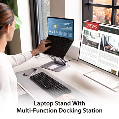 j5create Laptop Stand with USB C 4K HDMI Display Hub - 2 USB A 5Gbps, PD 100W with USB-C 5Gbps | Aluminum Computer Riser for MacBook and Windows Notebook (JTS327) | 2 USB A 5Gbps, PD 100W with USB-C 5Gbps | Aluminum Computer Riser for MacBook and Windows