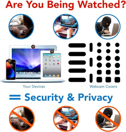Universal Webcam Cover Stickers - Privacy Protection Accessory, No Residue Application, Safe Screen Closure - Dots,Squares and Bars, 26 Pieces - Black - color: Black30