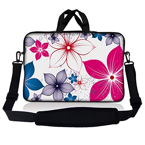 Laptop Skin Shop Neoprene Laptop Sleeve Bag Carrying Case with Handle and Adjustable Shoulder Strap Parent 1 - color: White Pink Blue Flower Leaves, size: 8 in -10.2 in