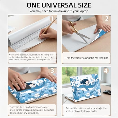 Ocean Fairy Whale Universal Laptop Skin Sticker 3PCS, Protective Decal Trim-to-Fit 11.6" 13.3" 14" 15.6" Laptop Vinyl Cover, Removable Anti-Scratch Computer Decal Protector - color: Ocean Fairy Whale