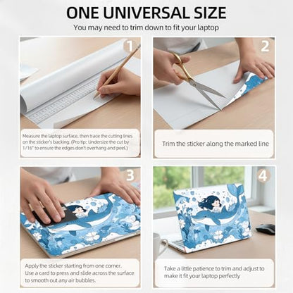 Ocean Fairy Whale Universal Laptop Skin Sticker 3PCS, Protective Decal Trim-to-Fit 11.6" 13.3" 14" 15.6" Laptop Vinyl Cover, Removable Anti-Scratch Computer Decal Protector - color: Ocean Fairy Whale