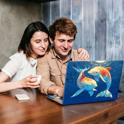 Universal Laptop Skin Sticker Decal, Compatible with MacBook HP Dell Lenovo 12"-15.6", Reusable Vinyl Notebook Cover 3PCS Set, High-Recognition Film-Ocean Dolphin - color: Ocean Dolphin