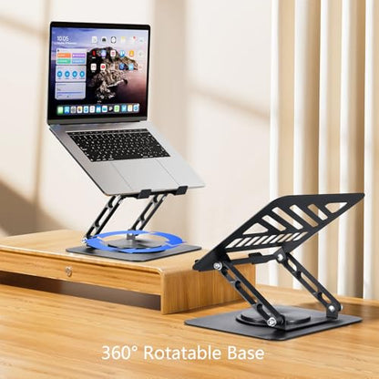 Laptop Stand for Desk Adjustable Computer Stand 360° Rotating with Hollow Ventilation Board Large Weight Capacity Laptop Riser Adjustable Height Laptop Stand for All 10" - 17'' Laptops