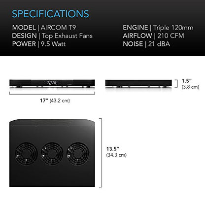 AC Infinity AIRCOM T9, Quiet Cooling Fan System 17" Top-Exhaust | For Receivers, Amps, DVR, AV Cabinet Components - size: 17" Top-Exhaust, style: Smart Controller