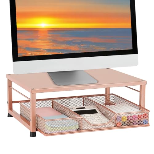 Small Laptop Stand for Desk, Monitor Stand Riser, Office Desk Accessories, Computer Desktop Stand with Drawer for Home, Office, School (Bronze) - color: Bronze-Small