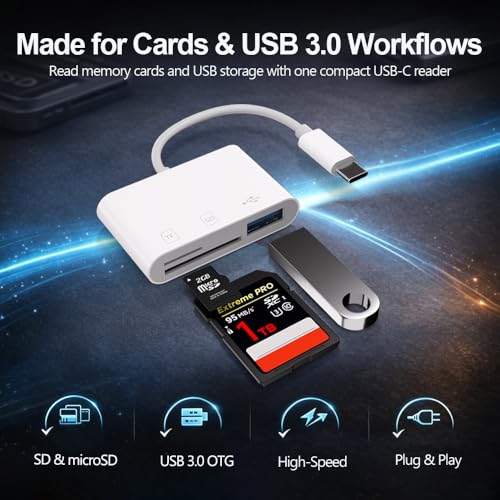 3-in-1 USB C Card Reader, High Speed USB 3.0 SD/TF/Micro SD Card Adapter with OTG, Memory Card Reader for iPhone 17/16/15 Pro Max, iPad, MacBook Pro/Air, GoPro, Dash Cam, Android & PC - size: 3 Slot