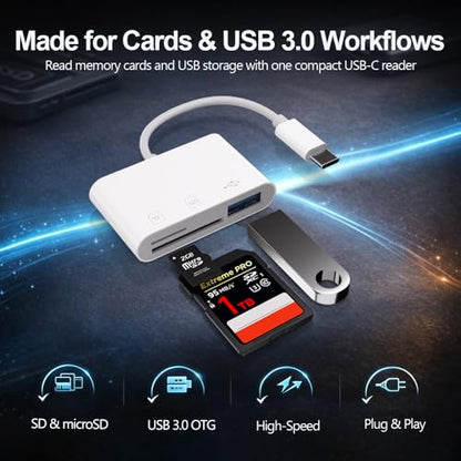 3-in-1 USB C Card Reader, High Speed USB 3.0 SD/TF/Micro SD Card Adapter with OTG, Memory Card Reader for iPhone 17/16/15 Pro Max, iPad, MacBook Pro/Air, GoPro, Dash Cam, Android & PC - size: 3 Slot