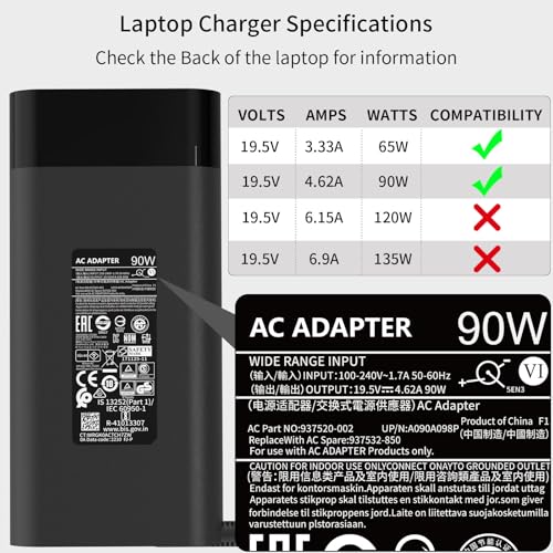 90W 4.62A 4.5mm Blue Tip Laptop Charger Compatible with HP Spectre X360 13 15 Envy 14 15 17 TouchSmart M6 M7 15-j 17-j Series 710412-001 710413-001 710414-001 Adapter Power Supply Cord