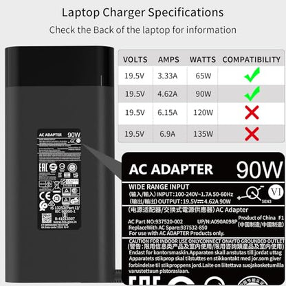 90W 4.62A 4.5mm Blue Tip Laptop Charger Compatible with HP Spectre X360 13 15 Envy 14 15 17 TouchSmart M6 M7 15-j 17-j Series 710412-001 710413-001 710414-001 Adapter Power Supply Cord