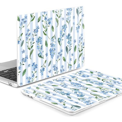 MEEgoodo Case for M5/M4/M3/M2 MacBook Air 13 inch Case 2026 2025 2024 2022, Fit Model A3449/A3240/A3113/A2681, Laptop Hard Shell Compatible with MacBook Air 13.6-inch, Blue Watercolor Flowers&Stripes - color: Blue Watercolor Flowers&Stripes