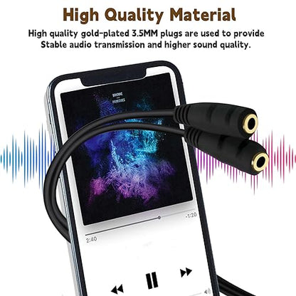 2-Pack Gold Plated 3.5mm Stereo Jack Splitter Cable Adapter Connectors ,3.5mm Male To 2 X Female - for Connecting External Speakers or Use Both Output for Speakers For Ipod, Mp3 Player
