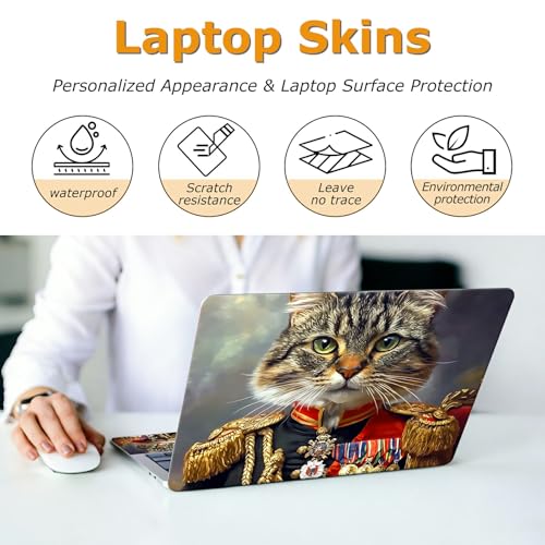 Universal Laptop Skin Sticker with 2 Wrist Pad Decals, 3-Piece Removable Vinyl Laptop Cover, Officer Cat Waterproof Anti-Scratch, Easy-Trim Fit for 13.3" 14" 15.6" Laptops - color: Officer Cat