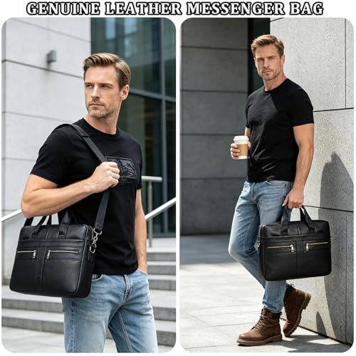 Leather Laptop Bag for Men Briefcase Fits 15.6 Inch Notebook Portable Shoulder Messenger Crossbody Bag for Travel Office - color: 16black