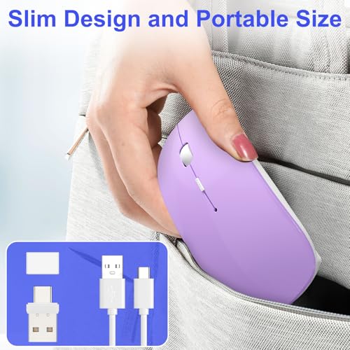 Bluetooth Wireless Mouse for MacBook Air Mac Pro Laptop Computer iPad Pad PC Laser Optical Rechargeable Mini Slim Silent Mouse Widely Used Desktop Hp iMac (Purple) - color: Purple