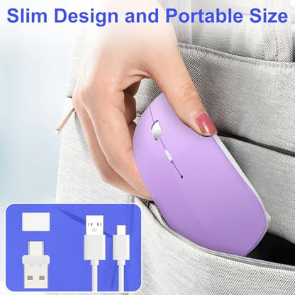 Bluetooth Wireless Mouse for MacBook Air Mac Pro Laptop Computer iPad Pad PC Laser Optical Rechargeable Mini Slim Silent Mouse Widely Used Desktop Hp iMac (Purple) - color: Purple