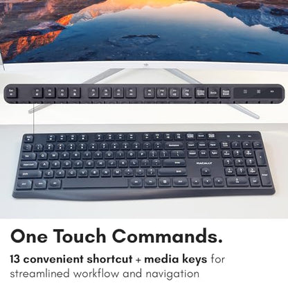 Macally Wireless Keyboard | 2.4G Computer Keyboard (Full Size, Quiet Keys) All Day Comfortable Typing with Wireless USB for Laptop, Desktop PC, Surface, Chromebook, Notebook