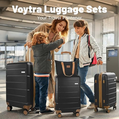 3-Piece Luggage Set with Carry On Luggage Set 22x14x9 Airline Approved, ABS Hardside Suitcase with 8 Spinner Wheels & TSA Lock, Expandable Suitcase for Men & Women (20/TB/DB Black) - color: Black, size: (20/DB/TB)-Expandable