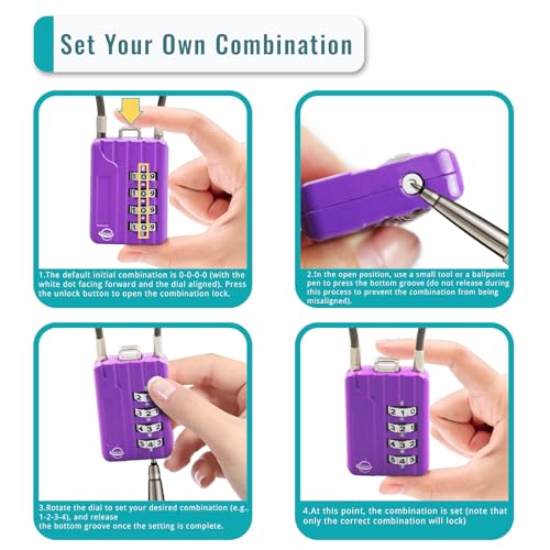 4 Digit Cable Combination Locks 4.7 inches Cable for School Gym Locker,Helmet,Filing Cabinets,Toolbox,Luggage Suitcase,knapsack,Cable 3mm Diameter,Purple - size: 12cm(4.7in)Cable Purple