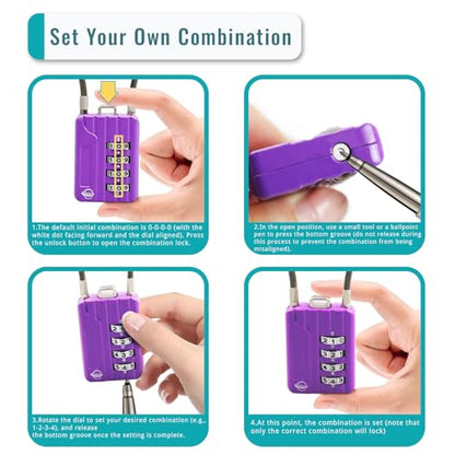 4 Digit Cable Combination Locks 4.7 inches Cable for School Gym Locker,Helmet,Filing Cabinets,Toolbox,Luggage Suitcase,knapsack,Cable 3mm Diameter,Purple - size: 12cm(4.7in)Cable Purple