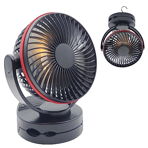5.5Inch Rechargeable RV Cooling Fan Light with 4 Speeds, 5000mAh Battery Desk Fan, Rotatable Clip On Desk/Wall-Mount Fan, for Home Office RV&Travel - color: Red and Black