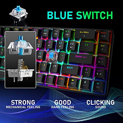 65% Wired Gaming Mechanical Keyboard and Mouse Combo, Mini 68 Keys, RGB Backlight, Lightweight RGB Optical Mouse,Mouse Pad Compatible with PS4,Xbox,PC,Laptop,MAC (Black/Blue Switch) - color: black/blue switch